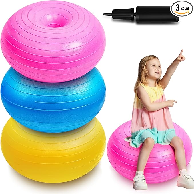 Lewtemi Flexible Seating for Classroom 20 Inch Inflatable Yoga Ball Chair Large Donut Exercise Ball Chair Cushion Seat with Inflator for Kid Student Sensory Balance Home Office