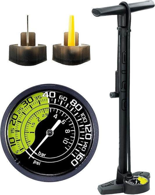 GIYO Bike Floor Pump - 3" Dual Scale Gauge - Road & MTB | One Handed Operation -Clever Valve for Presta & Schrader | Max 160PSI Steel Barrel (GF27)