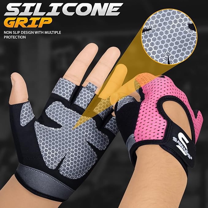 Workout Gloves for Men and Women Weight Lifting Gloves Gym Fitness Exercise Cycling Pull ups Microfiber Lightweight Breathable Non-Slip Silicone Padded Palm Grip Protection