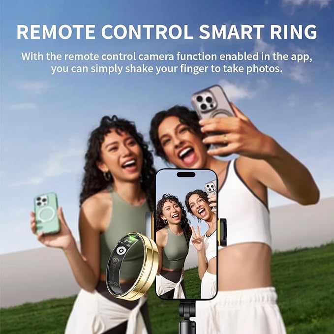 HitTopss Smart Ring, Ultra Thin Fitness Tracking Smart Ring with Calories/Heart Rate/Blood Oxygen/Sleep Monitoring, 5ATM Waterproof, No APP Subscription (Gold, Ultra Thin-8#)