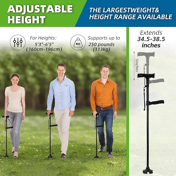 Walking Stick，Walking Canes for Women & Men，Folding Cane with Led Light and Alarm, with Side Handle, Collapsible Cane Lightweight, Free Self Standing Foldable Stick for Seniors & Adults