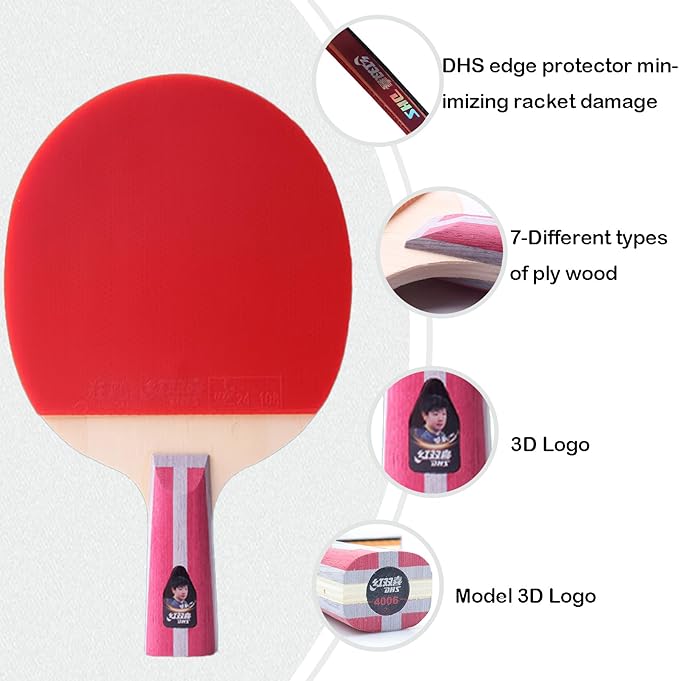 DHS Ping Pong Paddles Professional Table Tennis Racket with Hurricane Rubber Carrying Case - ITTF Approved Rubber for Tournament Play