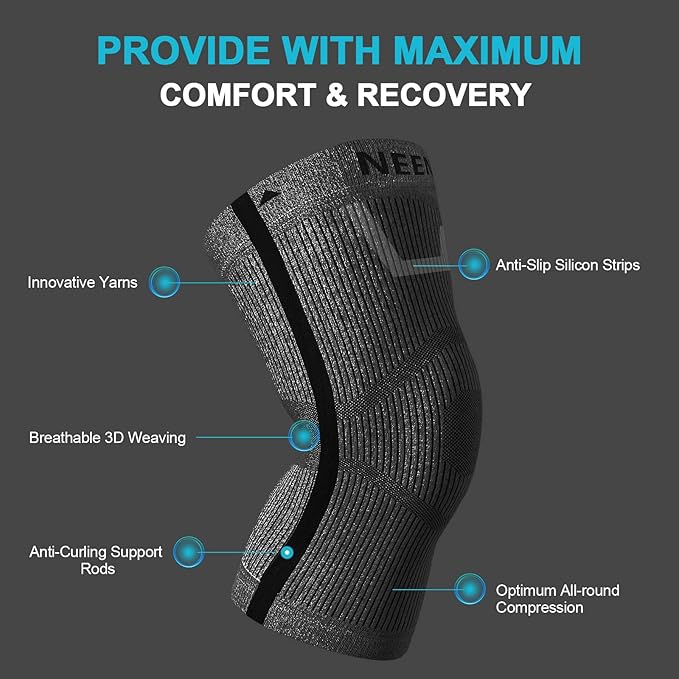 NEENCA Knee Brace for Women men - Knee Compression Sleeve for Knee Pain Relief HX020 (Black, X-Large)