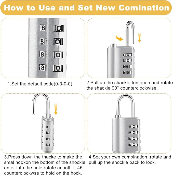 Kenning 10 Pcs Combination Padlock 4 Digit Combination Lock with Keys Locker Resetable Security Outdoor Waterproof Gate Lock for School Sports Gym Locker Employee Fence Case (Silver)