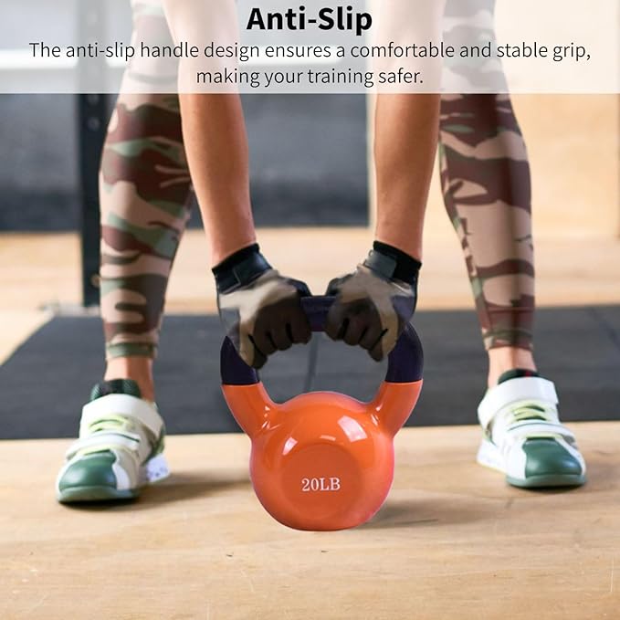 Vinyl Coated Kettlebell - Choose 20, 25, 30, 35, 40, 45 Lbs - Durable, Non-Slip Grip for Home Gym, CrossFit, Strength Training