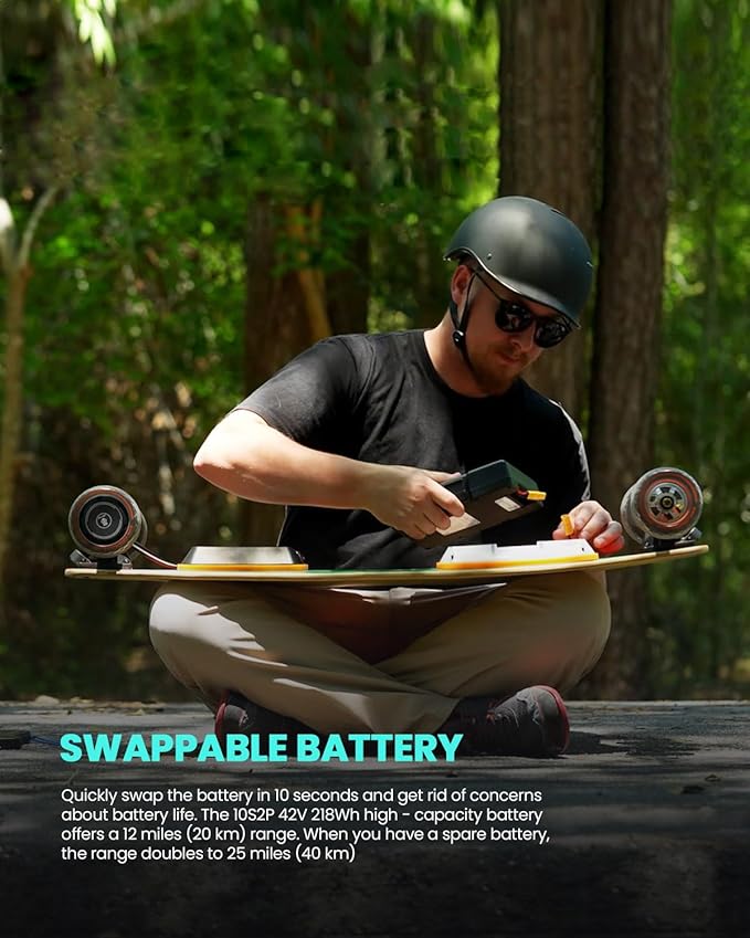 S3/Pixel Rider Electric Skateboards with Remote and Swappable Battery/Top Speed 28 Mph/2 * 600W Motors/12Miles/25Miles Max Range Electric Longboards for Adult＆Beginner