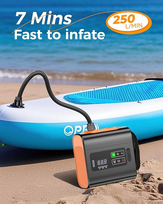 Paddle Board Pump Electric Portable, 15000mAh Rechargeable 22PSI SUP Pump, Pool Inflatable Pump，Sup Air Pump with Auto-Off,Deflation Function for Pool Inflatables, Kayaks，Boats，Wind Wings, SUPs