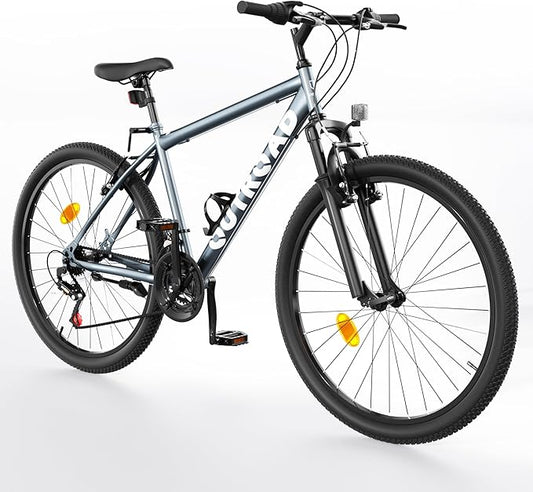 26" Mountain Bike - 1/7-Speed Lightweight High-Carbon Steel Frame, V Brakes & Front Suspension - Adjustable Ergonomic Seat for Men & Women(Quick Assembly, Multiple Colors)