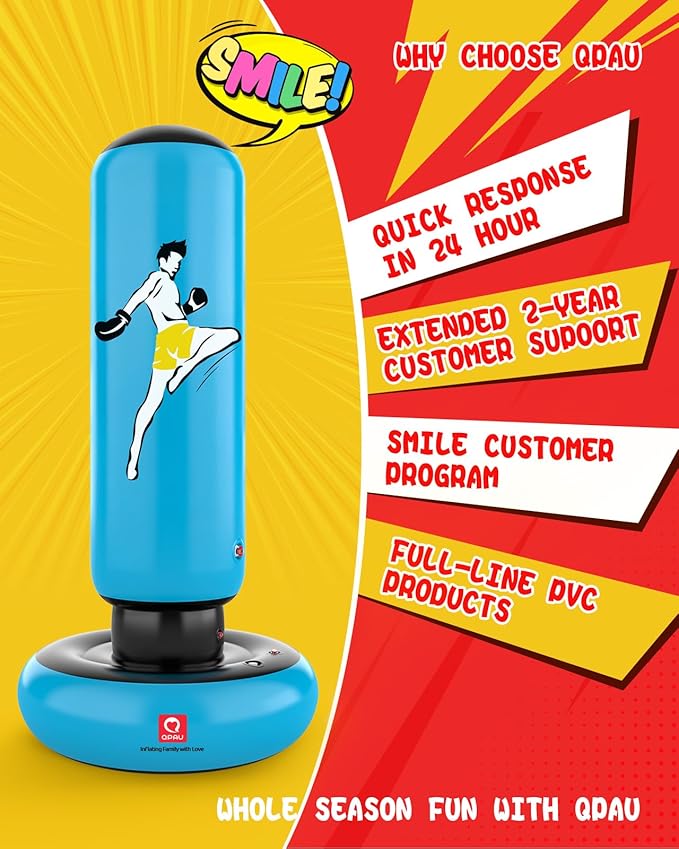 QPAU Kids Punching Bag Toy with Boxing Gloves, 66 Inch Larger Stable Kids Inflatable Boxing Bag Set, Gifts for Boys & Girls Age 6-12, for Practicing Karate, Taekwondo, MMA