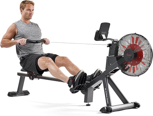 Sunny Health & Fitness Premium Smart Air & Magnetic Resistance Rowing Machine, Foldable Long Silding Rail Exercise Rower for Home Training, Free SunnyFit App Connection