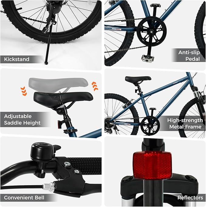 Goplus Mountain Bike, 20/24 Inch Kids Bicycle w/ 6-Speed Drivetrain, Suspension Fork, Dual Brakes, Adjustable Seat, Outdoor Cycling Children City Bike for Boys Girls
