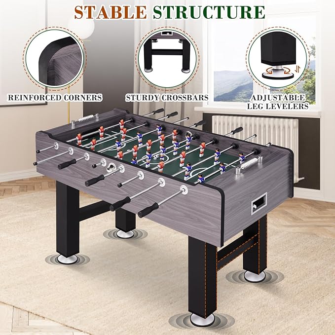 Large Size Foosball Table Adult Size, Full Size Soccer Game Table w/2 Balls, Leg Levelers & Heavy-Duty Legs, Durable Arcade Football Table for Game Room, Home, Office, Party