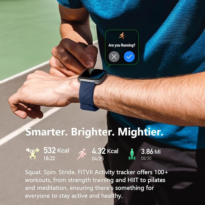 FITVII Health & Fitness Tracker (Answer/Make Calls), Smart Watch with 24/7 Heart Rate and Blood Pressure, Sleep Tracking, Blood Oxygen Monitor, 120+ Sport Mode Activity Tracker for Women Men