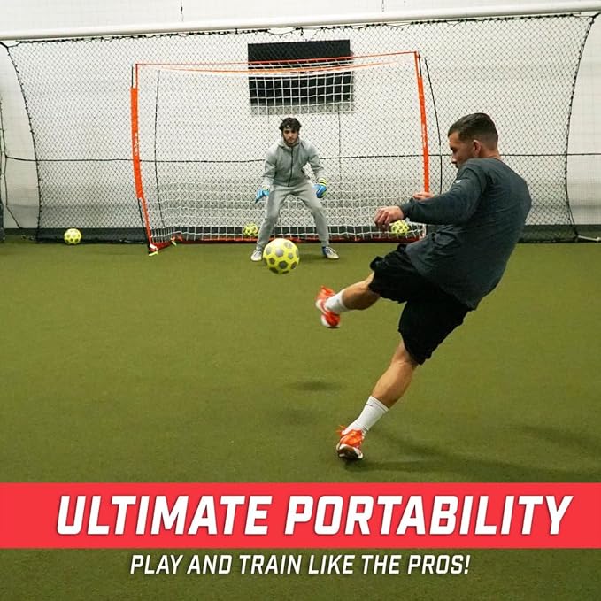 GoSports ELITE Futsal Soccer Goal - 3 M x 2 M Size, Foldable Bow Type Frame and Net - Play & Train Like The Pros, Includes Carry Bag and Agility Cones