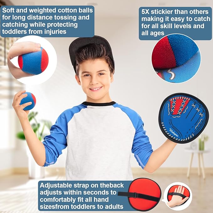 Toss and Catch Ball Game, Kids Toddler Baseball Glove & Catch Ball Toys, Kids Outdoor Games for Family, Toys for Beach Pool Yard Outside, Birthday Gift for Ages 3 4 5 6 7 8-12 (Red/Blue-4 Pack)