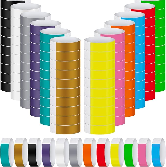 Tudomro 12000 Pcs Paper Wristbands for Events Arm Hand Lightweight Neon Colored Concert Party Wristbands Adhesive Paper Bracelets Waterproof(Colorful)