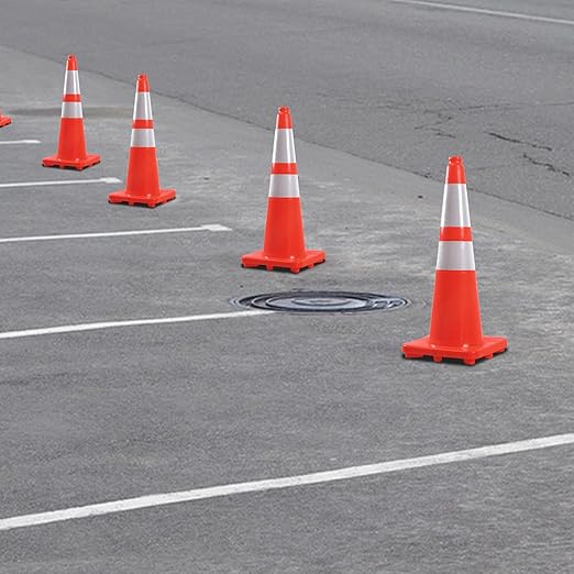 4 Pack 28" Traffic Cones – Durable Orange PVC Safety Cones with Reflective Collars for Parking, Construction, Roadwork & Driving Practice