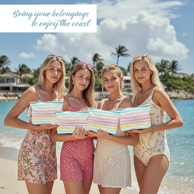 Fokongna 4PCS Waves Rainbow Wet Bag Wet Dry Bag Beach Bags for Swimsuit Toiletry Bags Travel Essentials For Women, Beach Travel Gym for Swimsuit Dirty Diaper Gifts