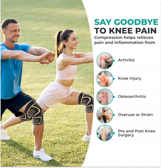Modvel 2 Pack Knee Brace for Women & Men - Workout Knees Compression Sleeve for Knee Pain Relief Joint Support for ACL, Arthritis, Meniscus Tear Knees Brace for Sports, Rodilleras para Gym Fitness