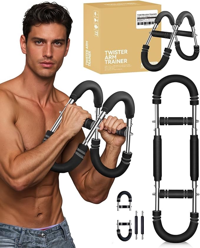 Twister Arm Trainer, Adjustable Power U Shaped Arm Trainer Bar for Men, 60-100lb Chest Exerciser for Women, Snaker Portable Spring Resistance for Home Workout Machine Equipment