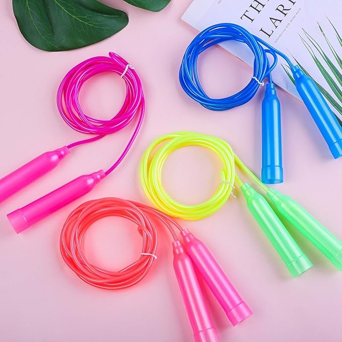 Elcoho 24 Pack Colorful Kids Jump Rope Set Adjustable Plastic Kids Jump Rope Skipping Rope Outdoor Jump Ropes Great Party Favor