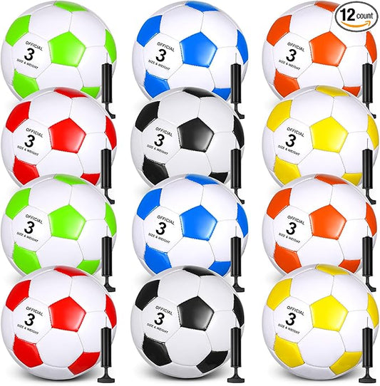 12 Pack Operation Christmas Bulk Items Soccer Ball with Pump Needles, Official Size 3/4/5 Soccer Ball Deflated Gift for Christian Charity Donation Training Practice