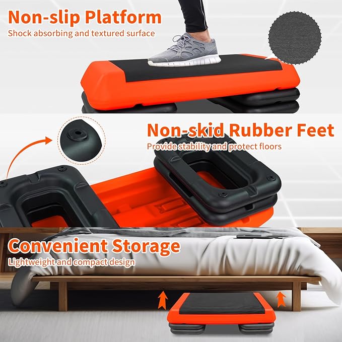 Exercise Workout Aerobic Step Platform Trainer, 28.5" Aerobic Stepper with 4"-6"-8" Adjustable Height Risers