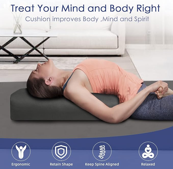 Comfortable Rectangular Yoga Bolster - 26x10.5x5.5in Meditation Supportive Pillow - 100% Cotton