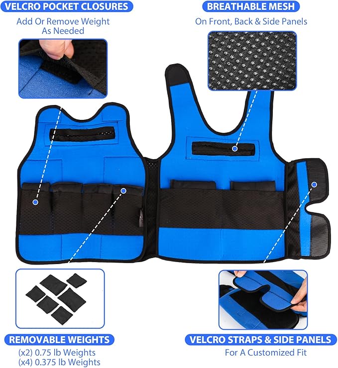 Weighted Vest for Kids, Adjustable Compression Vest for Kids, Compression Vest for Kids with ADHD and Autism Includes 6 Removable Weights, Small, Ages 2-4