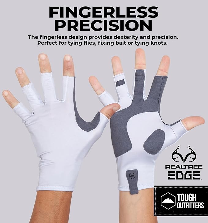 Tough Outdoors UV Fishing Gloves - Fingerless, Kayaking & Sailing - UPF 50+ Sun Protection