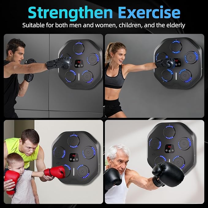 Music Boxing Machine with Boxing Gloves Bluetooth Wall Mounted Boxing Machine Training Punching Exercise Suitable for Adults Kids Home, Office and Indoor Use - Black