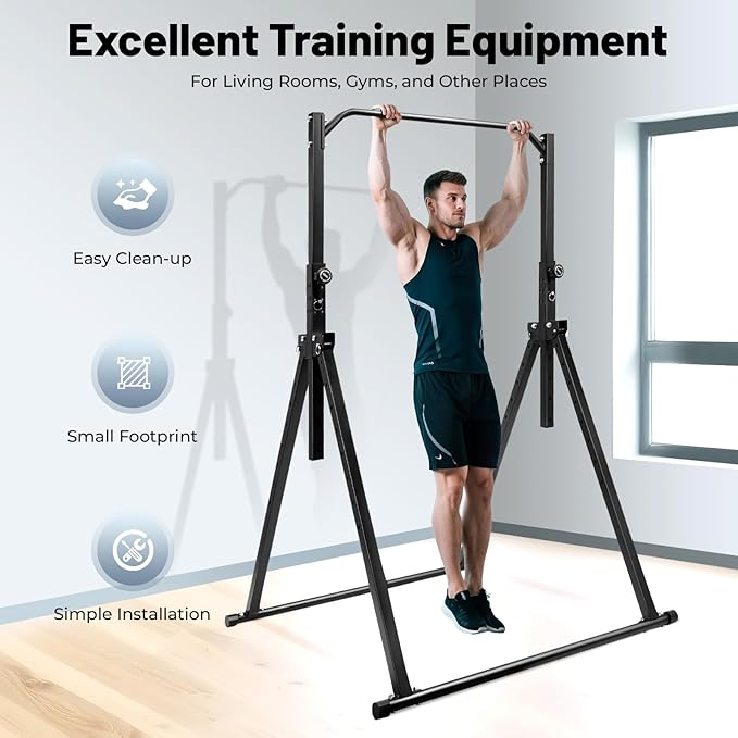 Pull Up Station, Foldable Power Tower Pull Up Bar Station, 5.74-7.55ft Height Adjustable Design, 200kg Load-bearing Capacity, Strength Training Fitness Equipment for Gyms