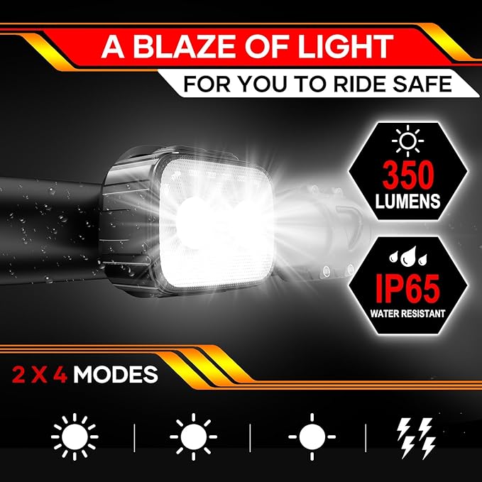 Bike Lights 3 Set, Rechargeable Bicycle Light Super Bright 8+12 Modes, IPX6 Waterproof Bike Lights for Night Riding Cycling Safety, Front and Rear Back Taillight, Long Battery Life