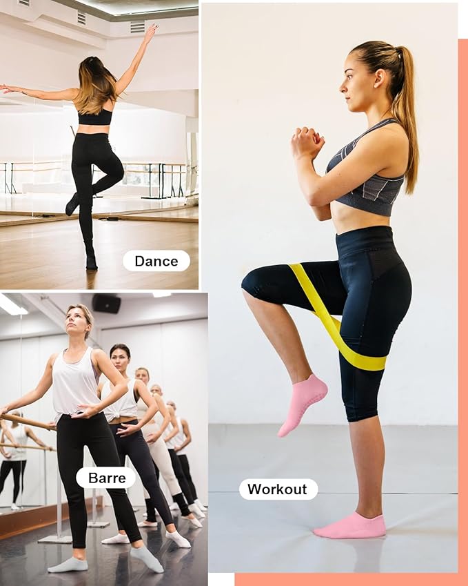6 Pairs Grip Pilates Socks for Women, Non-slip Yoga Athletic Socks for Barre Ballet Barefoot Workout Hospital