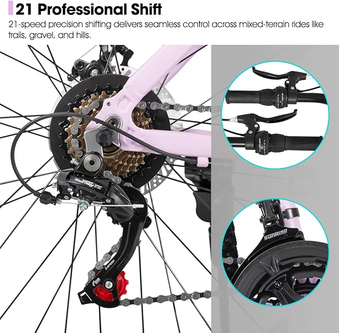 HILAND 26 27.5 Inch Mountain Bike, Mens and Womens Aluminum Frame MTB with 21 Speeds, Dis Brake, Hardtail Bicycle for Adults