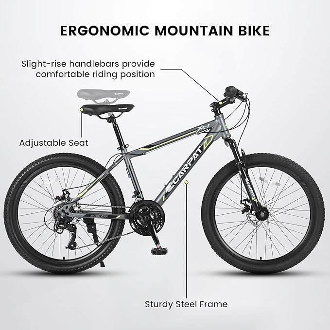 Ecarpat 24/26/27.5 Inch Mountain Bike, Dual/Front Suspension Mens Mountain Bike with 21 Speeds High-Carbon Steel Frame and Disc/V Brakes, Adult Sport Bicycle for Trail Snow Commuter City Road