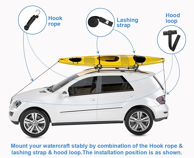 DRSPORTS Double Folding J-Bar Rack for Kayak Carrier Canoe Boat Paddle Board Surfboard Roof Top Mount on Car SUV Truck Crossbar (1Pair)