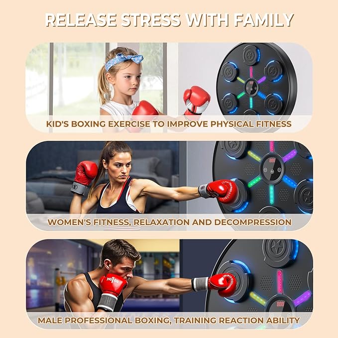 2025 New Music Boxing Machine with Boxing Gloves, Wall-Mounted, Upgraded Large Smart Bluetooth Music Boxing Target Workout Equipment for Home, Suitable for Kids and Adults（19.29''x19.29''x2.17''）