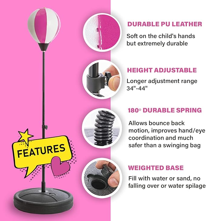 Whoobli Punching Bag for Kids and Toddler Incl Boxing Gloves| 3-10 Years Old Adjustable Kids Punching Bag with Stand| Sports Toy for Boys| Ideal Christmas Birthday Gift for Children