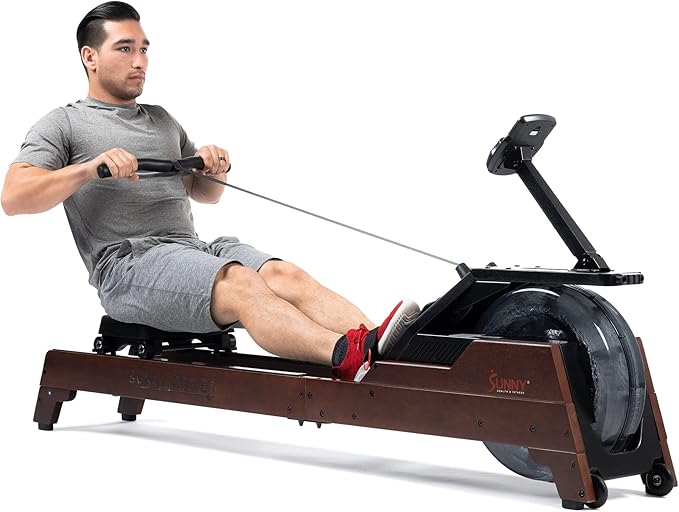 Sunny Health & Fitness Elite Water Rowing Machine with High Dynamic Resistance Vertical Tank, Low-Impact Full-Body Workout and Optional Free SunnyFit App Connectivity