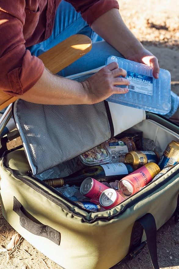 AO Coolers Stow 'n Go Canvas Soft-Sided Cooler, Low Profile and Leak Proof, Insulated for 24-Hour Cold, Ocean Blue, 38-Can