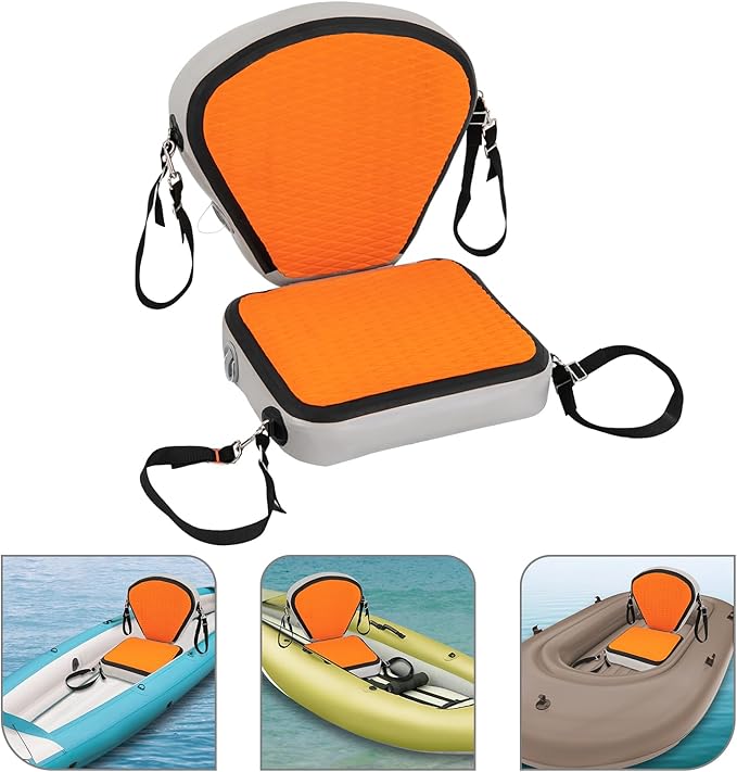 Thickened Kayak Seats with Back Support EVA Universal Paddle Board Seat with 4 Adjustable Straps Inflatable Valve Cover Sit On Top Cushioned Canoe Backrest Seat for SUP,Fishing Boat (Orange)