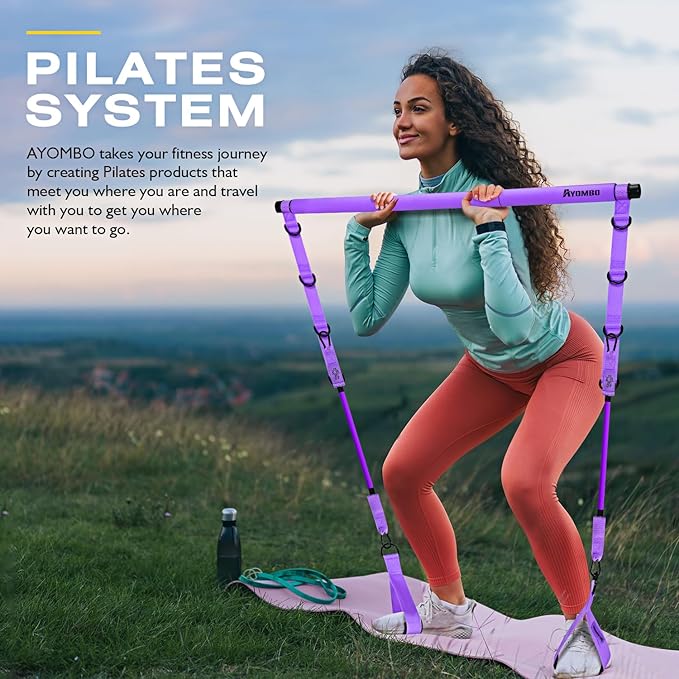 Pilates Bar Kit with Resistance Bands, Pilates Workout Equipment for Legs, Hip, Waist, Arm, Squats Exercise Equipment for Home Workouts, Adjustable 3-Section Pilates Bar Kit for Women & Men