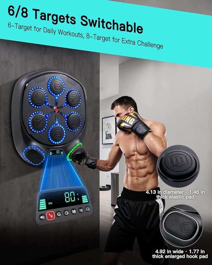 shroop Music Boxing Machine for Adults & Kids — Wall-Mounted Interactive Bluetooth Punch Trainer, High-Sensitivity, Rhythm Adaptation, 6/8 Targets, Ideal for Home, Office, and Gym Use