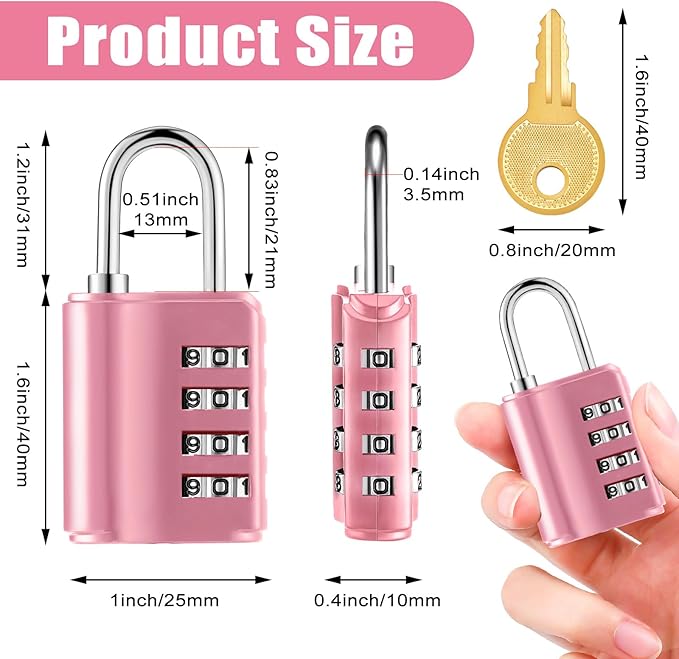 Kenning Combination Padlock 4 Digit Combination Lock with Keys Locker Resetable Security Outdoor Waterproof Gate Lock for School Sports Gym Locker Employee Fence Case (Pink,10 Pcs)