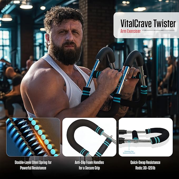 Twister Arm Trainer, 40–100lb Adjustable Chest Workout Equipment, Arm Trainer & Portable Power Twister Bar – Detachable Design for Full Upper Body Workout at Home & Gym