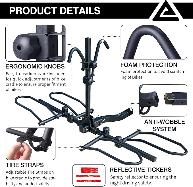 Leader Accessories 2-Bike Platform Style Hitch Mount Bike Rack, Tray Style Bicycle Carrier Racks Foldable Rack for Cars, Trucks, SUV and Minivans with 2" Hitch Receiver - Quick Hitch Pins Design