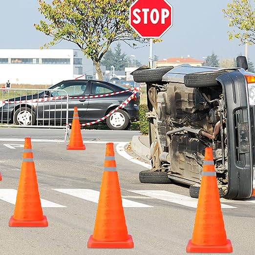 [12 Pack]28 Inch Collapsible Traffic Safety Cones - Parking Cones with Reflective Collars, Orange Safety Cones for Parking lot, Driveway, Driving Training etc