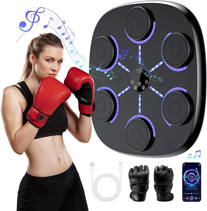 𝟐𝟎𝟐𝟓 𝐔𝐩𝐠𝐫𝐚𝐝𝐞𝐝 Music Boxing Machine for Adults and Kids, Wall Mounted Bluetooth Boxing Training Pad Equipment with Gloves, Punching Bag for Indoor Home, Office, Gym
