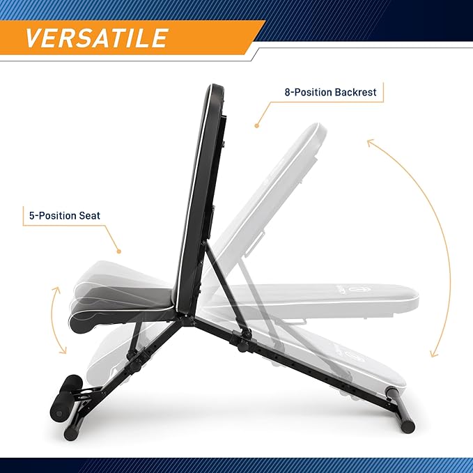 Marcy Foldable Adjustable Utility Weight Bench, Strength Training Home Gym for Full Body Workout